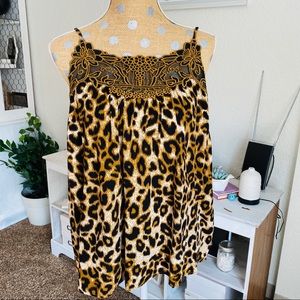 Cheetah print lace top tank top